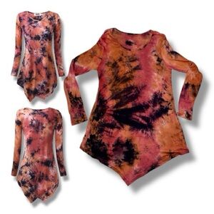 Djt Top Pink Orange Tie Dye Handkerchief Hemline Tunic Women’s Size Medium EUC